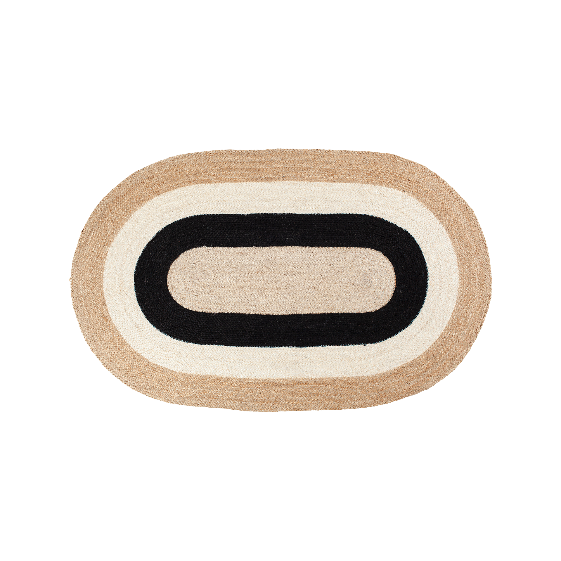 Oval rug Elin in natural and black color. Made of jute