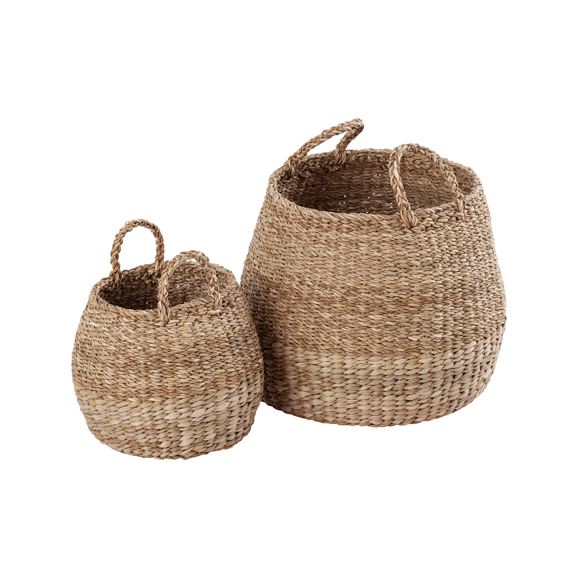  Round asymmetrical basket with handle Esther made of seagrass S/2