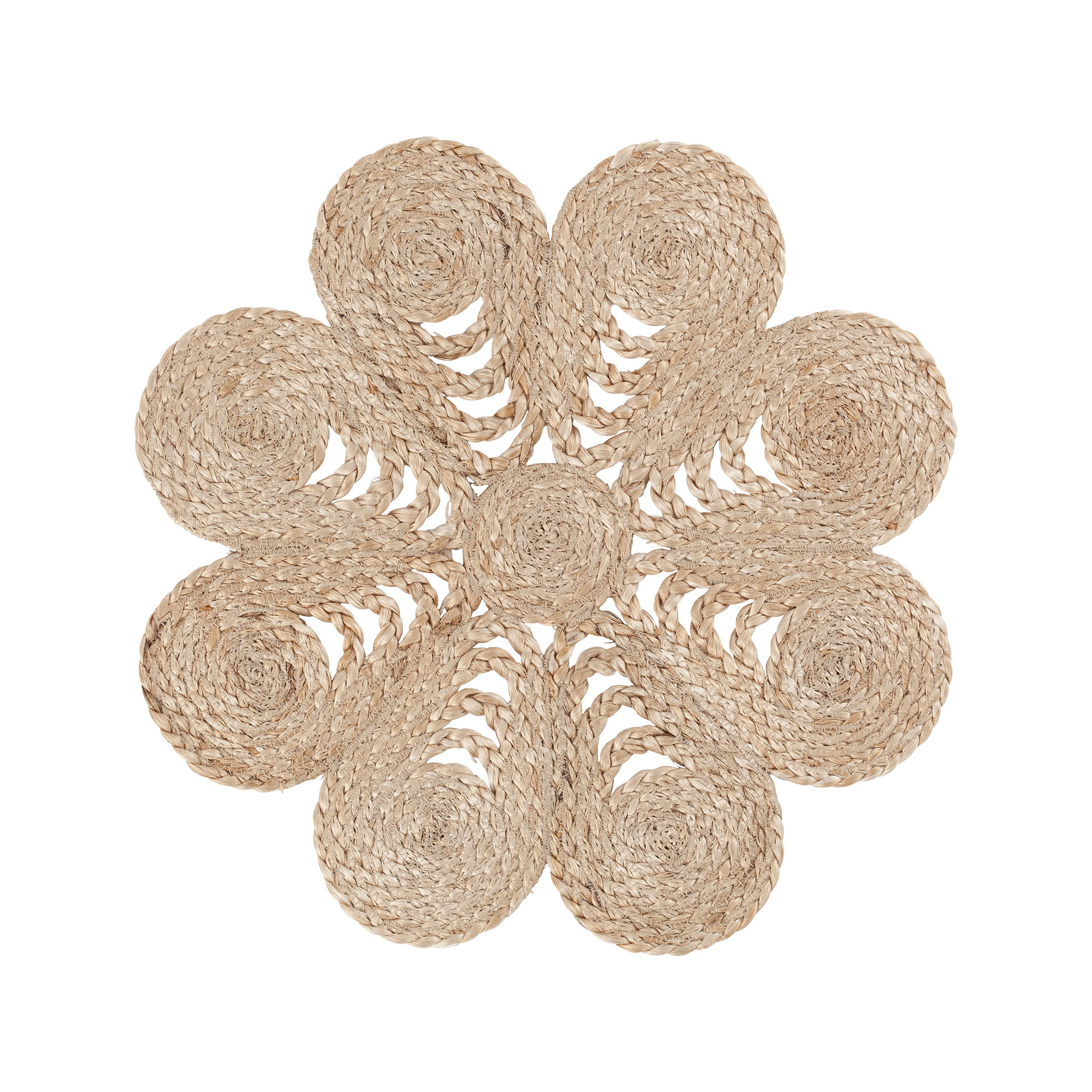 Flower-shaped reversible placemat Elin anemone made of jute