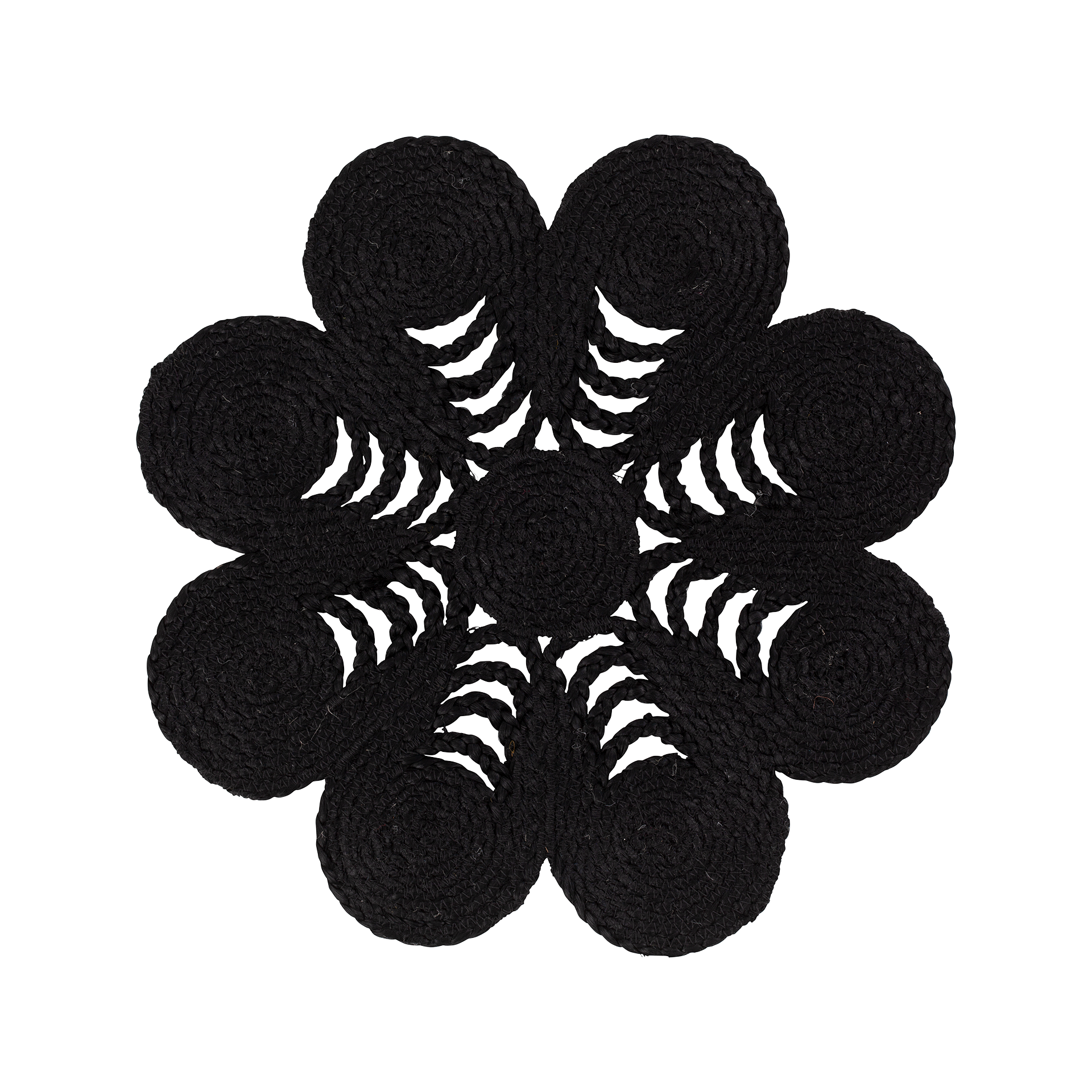 Black flower shaped reversible placemat Elin anemone made of jute