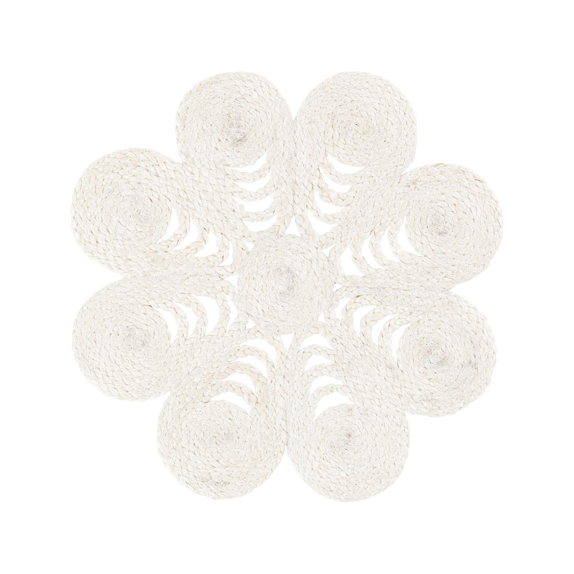 White flower shaped reversible placemat Elin anemone made of jute